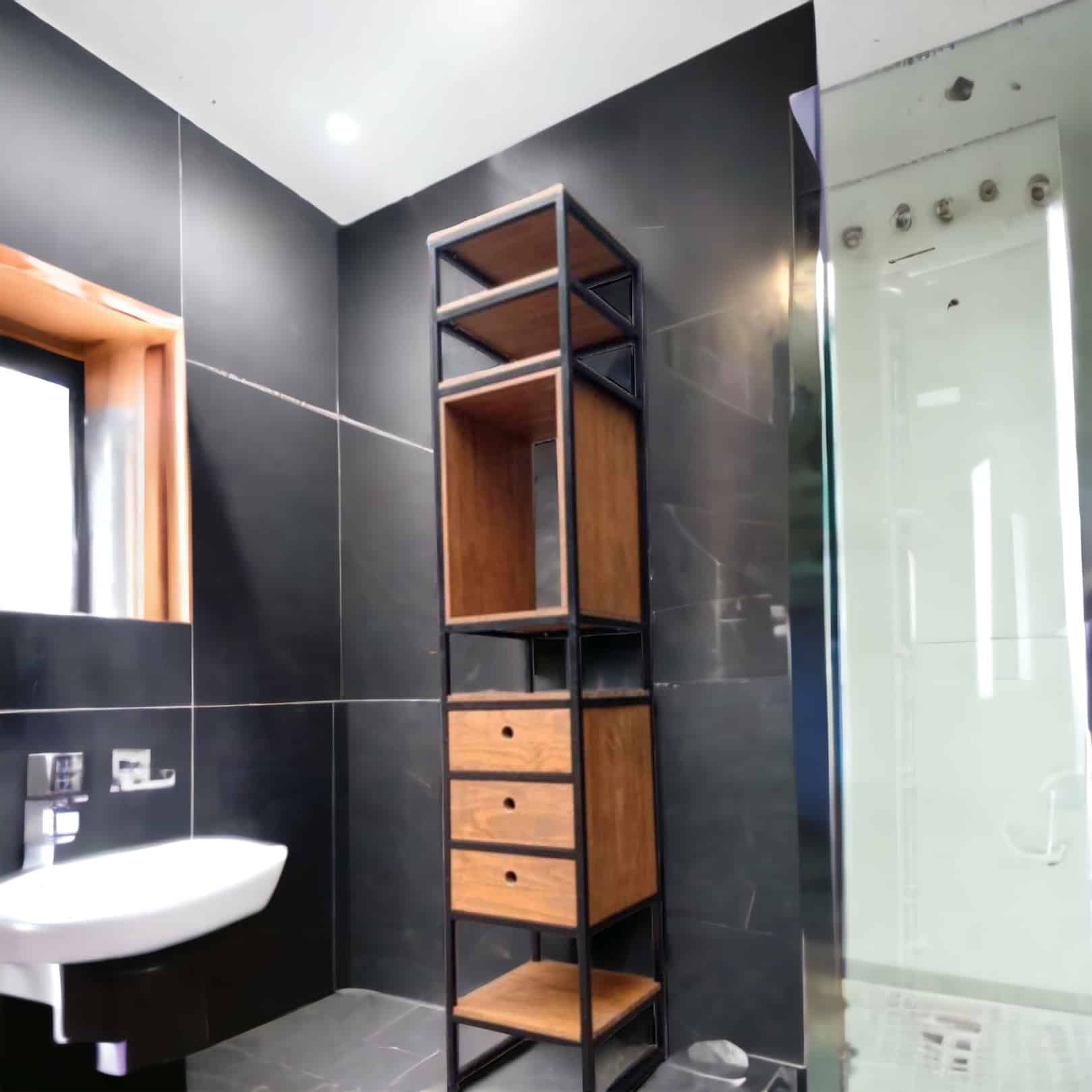 Mueble organizador para bano estilo industrial toallero Mueble organizador para baño estilo industrial - Imagen 5